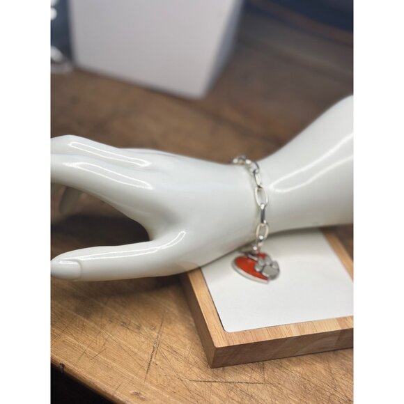Silver Chain Bracelet W/ Red Heart & Blue Paw Charm Legacy Brand Handmade USA - Picture 7 of 7